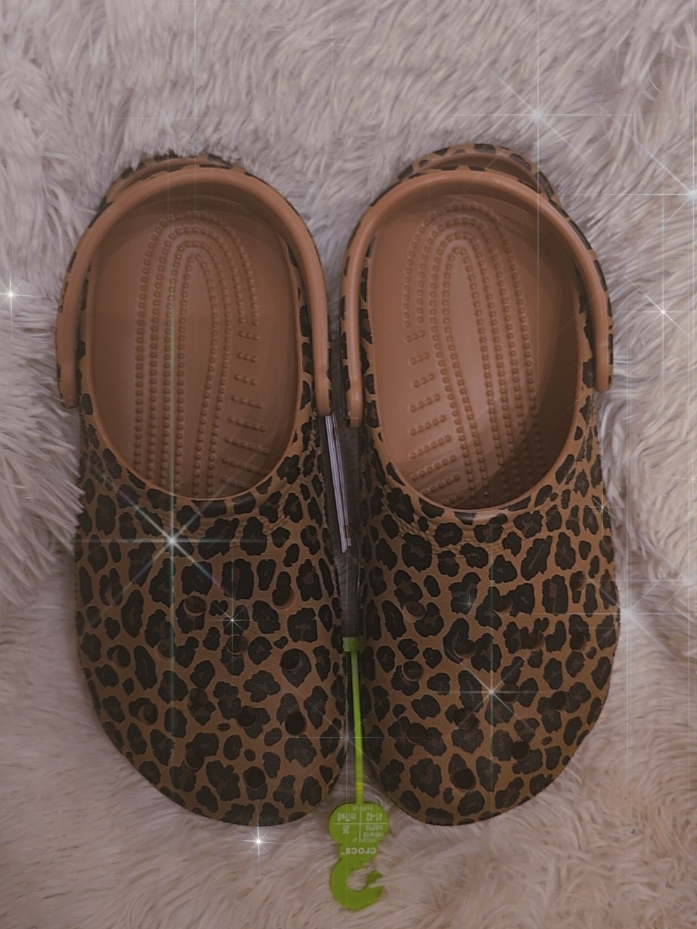 CROCS Leopard Print Clogs - Tan and Black